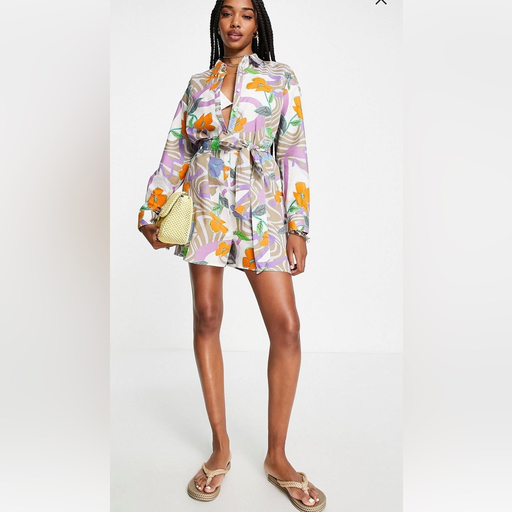 Floral beach romper with belt! NWOT